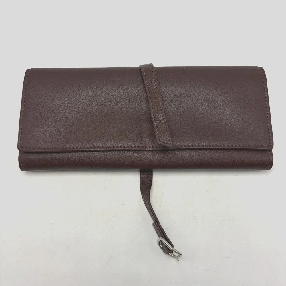 Leatherology Travel Jewelry Roll Tan Leather Burgundy 8.5